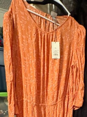 Lightweight Orange Floral Long-Sleeve Dress